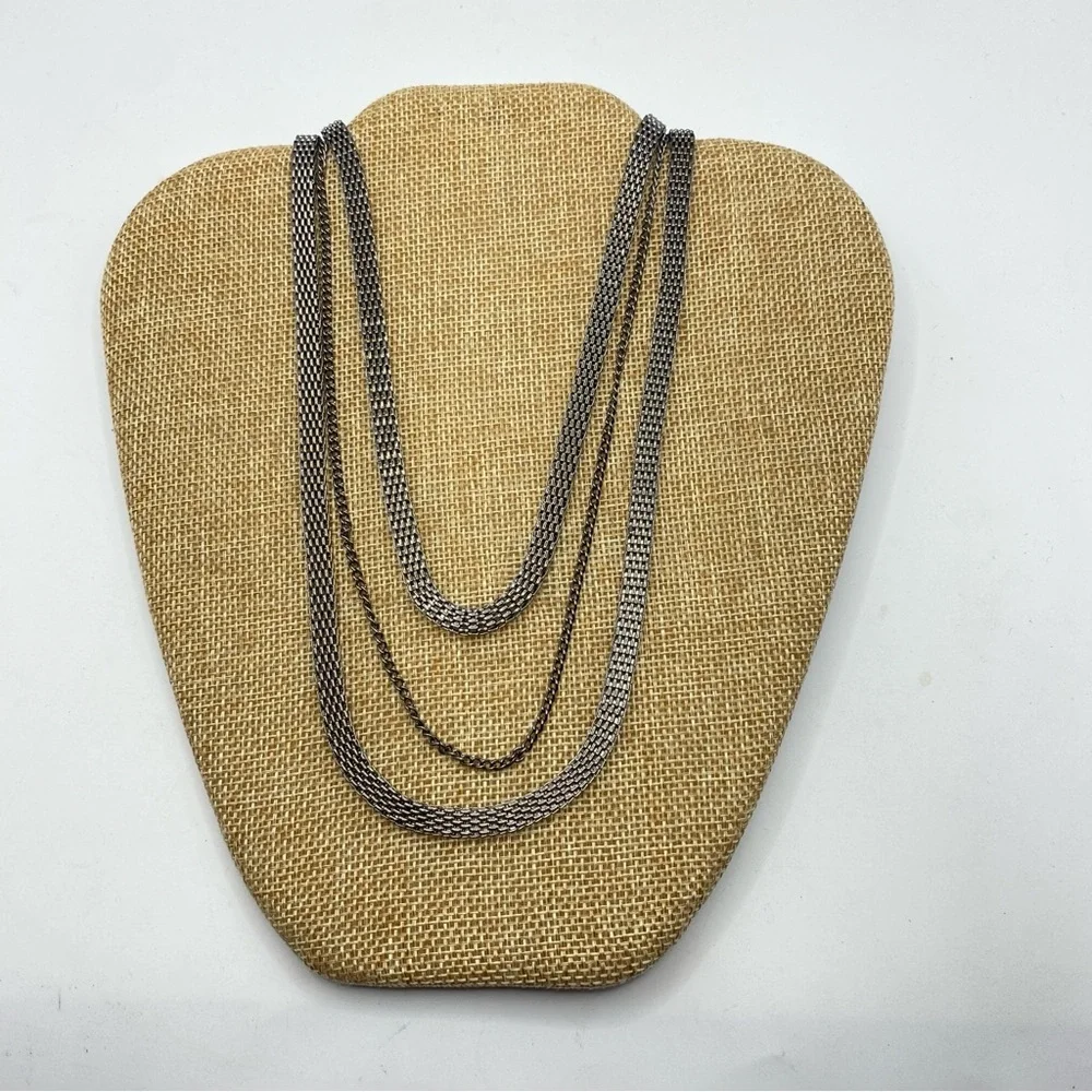 Black Mesh Flat Chain Triple Strand Necklace